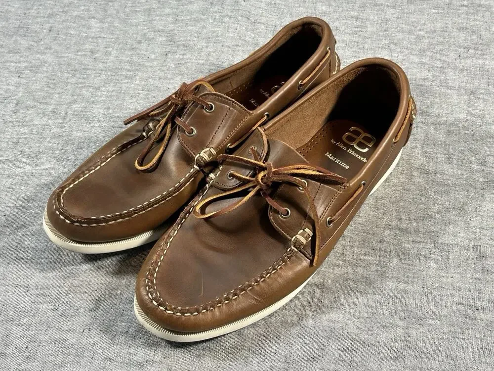 Allen Edmonds Maritime Boat Shoe Mens 13 Brown Leather Nautical Rugged Moc-Toe